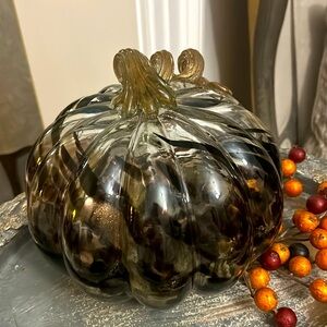 NWT Lavish Home 8” Hand Blown Glass Fall Pumpkin